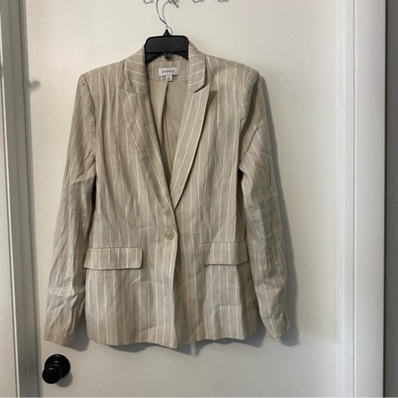Evereve Striped Beige Long Sleeve Blazer Large